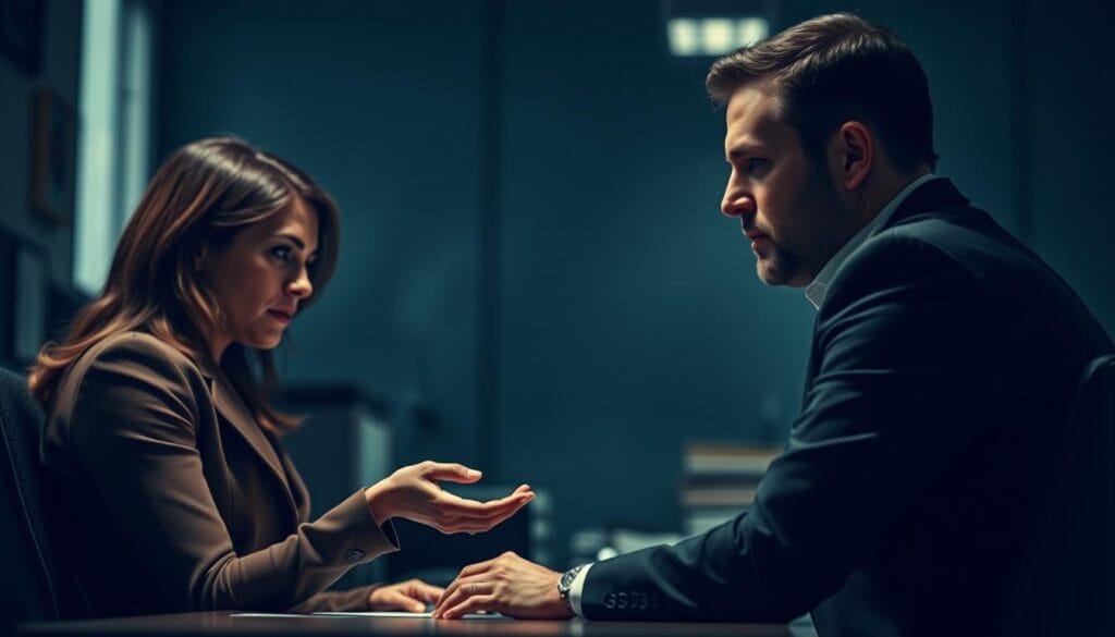 A dimly lit office, the air thick with tension. Two coworkers, once entangled in a passionate romance, now sit across from each other, their eyes downcast, expressions heavy with regret. The woman's shoulders slump, her hand hesitantly reaching out, only to be met with the man's firm, resolute gaze, his jaw set with determination. The background blurs, focusing the viewer's attention on this pivotal moment - the end of a workplace affair, the consequences of blurring the lines between professional and personal. Soft, muted tones lend a somber, introspective atmosphere, while the angles and lighting create a sense of intimacy and vulnerability, capturing the pain and complexity of this situation. A dimly lit office, the air thick with tension. Two coworkers, once entangled in a passionate romance, now sit across from each other, their eyes downcast, expressions heavy with regret. The woman's shoulders slump, her hand hesitantly reaching out, only to be met with the man's firm, resolute gaze, his jaw set with determination. The background blurs, focusing the viewer's attention on this pivotal moment - the end of a workplace affair, the consequences of blurring the lines between professional and personal. Soft, muted tones lend a somber, introspective atmosphere, while the angles and lighting create a sense of intimacy and vulnerability, capturing the pain and complexity of this situation.
