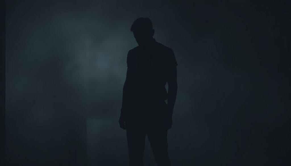 A shadowy figure, their face obscured, stands alone in a dimly lit room, their body language conveying a sense of guilt and unease. The background is hazy, with muted colors and a sense of weight and sorrow. The lighting is low and somber, casting long shadows that seem to represent the long-term consequences of the betrayal. The composition is balanced and evocative, drawing the viewer's attention to the central figure and the emotional turmoil they are experiencing.